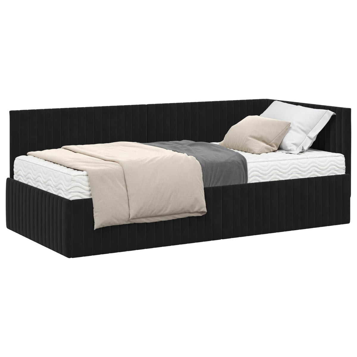 Kutni krevetni okvir s madracem 2 kom. Crna 90 x 190 cm Baršun
