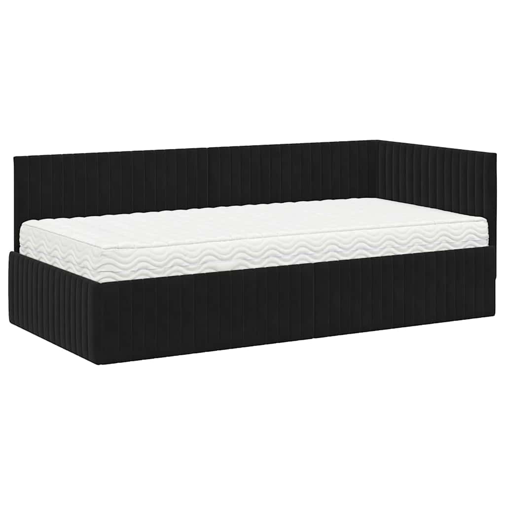 Kutni krevetni okvir s madracem 2 kom. Crna 90 x 190 cm Baršun