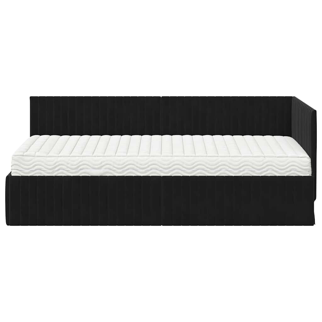 Kutni krevetni okvir s madracem 2 kom. Crna 90 x 190 cm Baršun