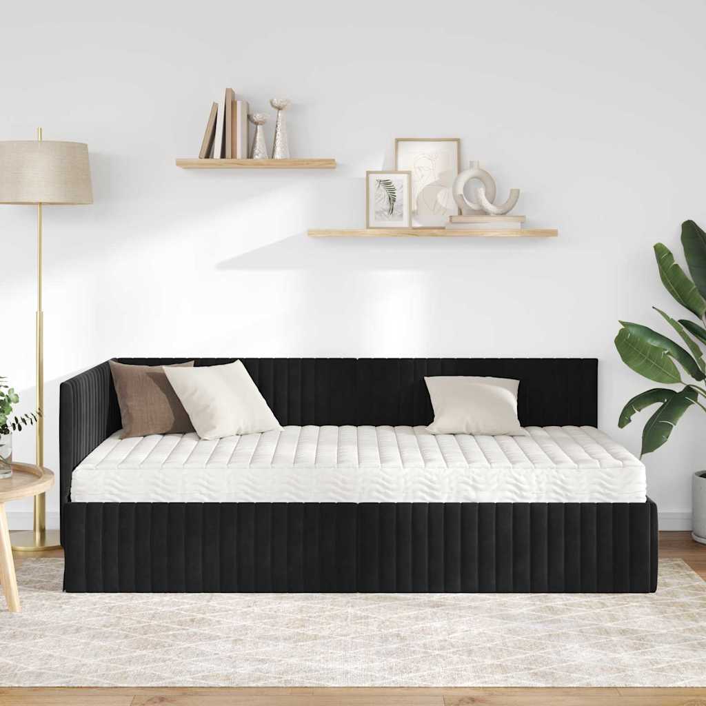 Kutni krevetni okvir s madracem 2 kom. Crna 90 x 200 cm Baršun