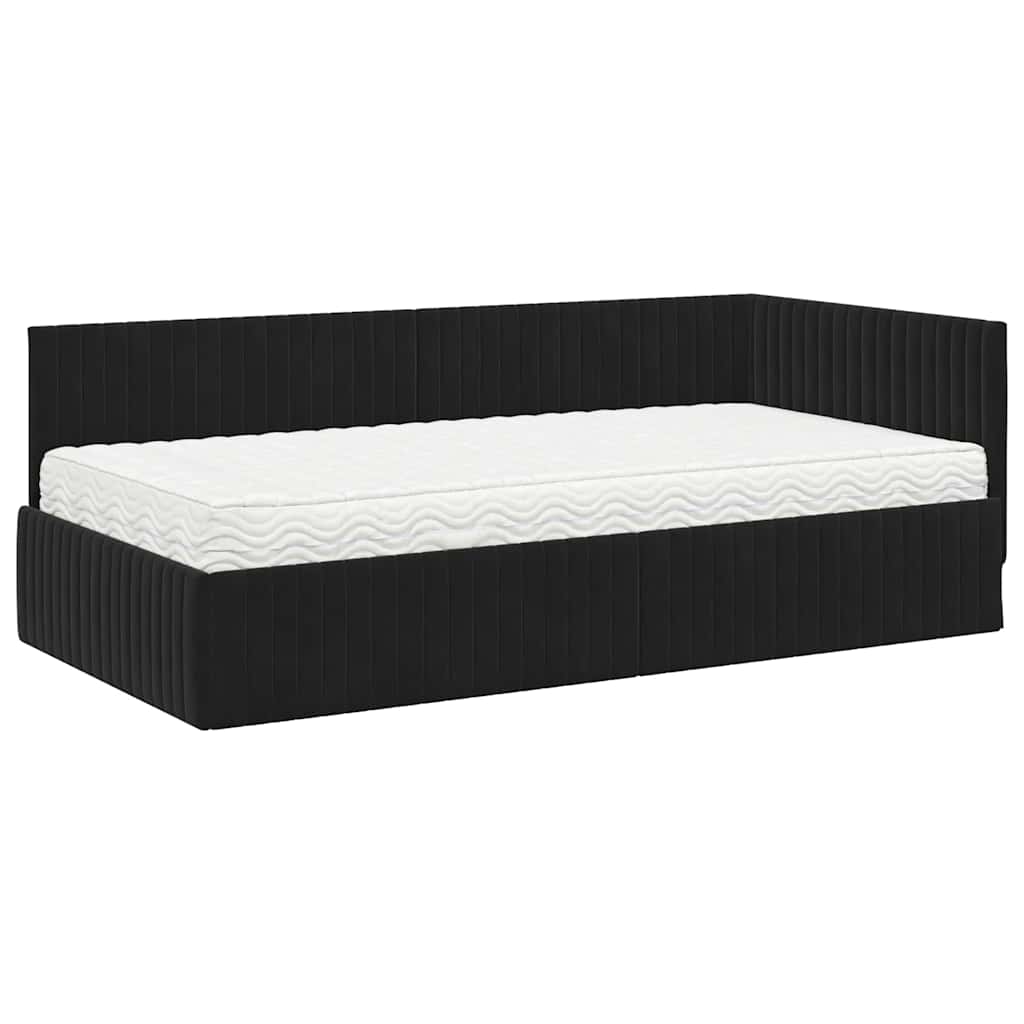 Kutni krevetni okvir s madracem 2 kom. Crna 100 x 200 cm Baršun