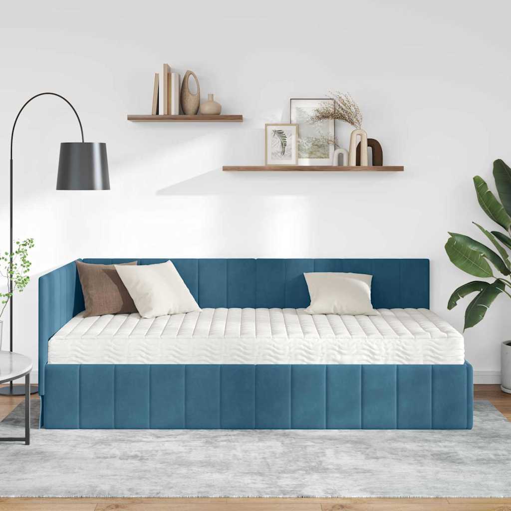 Kutni krevetni okvir s madracem 2 kom. Plava 90 x 190 cm Baršun