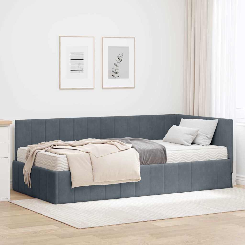 Kutni krevetni okvir s madracem 2 kom. Tamnosiva 90 x 190 cm