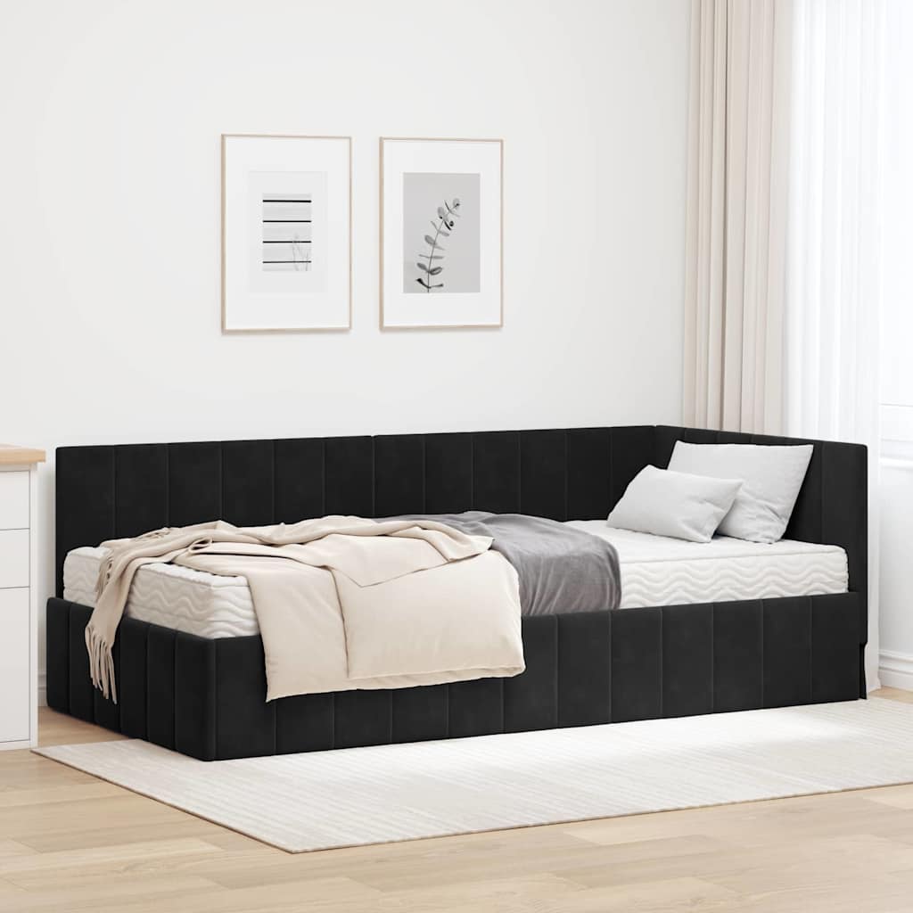 Kutni krevetni okvir s madracem 2 kom. Crna 90 x 190 cm Baršun