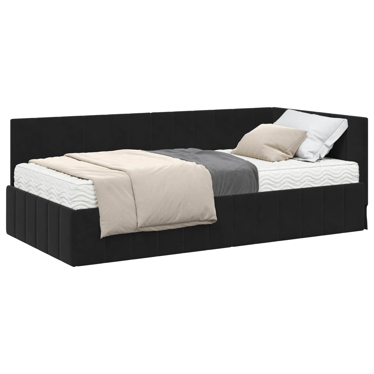Kutni krevetni okvir s madracem 2 kom. Crna 90 x 190 cm Baršun