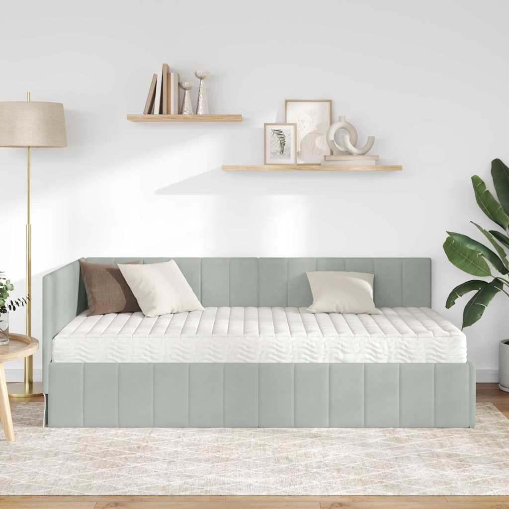 Kutni krevetni okvir s madracem 2 kom. Svjetlosiva 100 x 200 cm