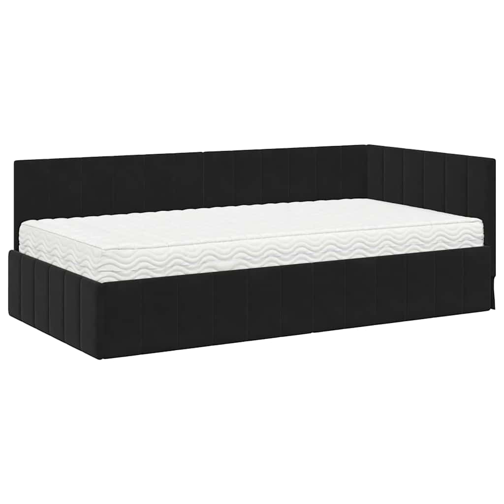 Kutni krevetni okvir s madracem 2 kom. Crna 100 x 200 cm Baršun
