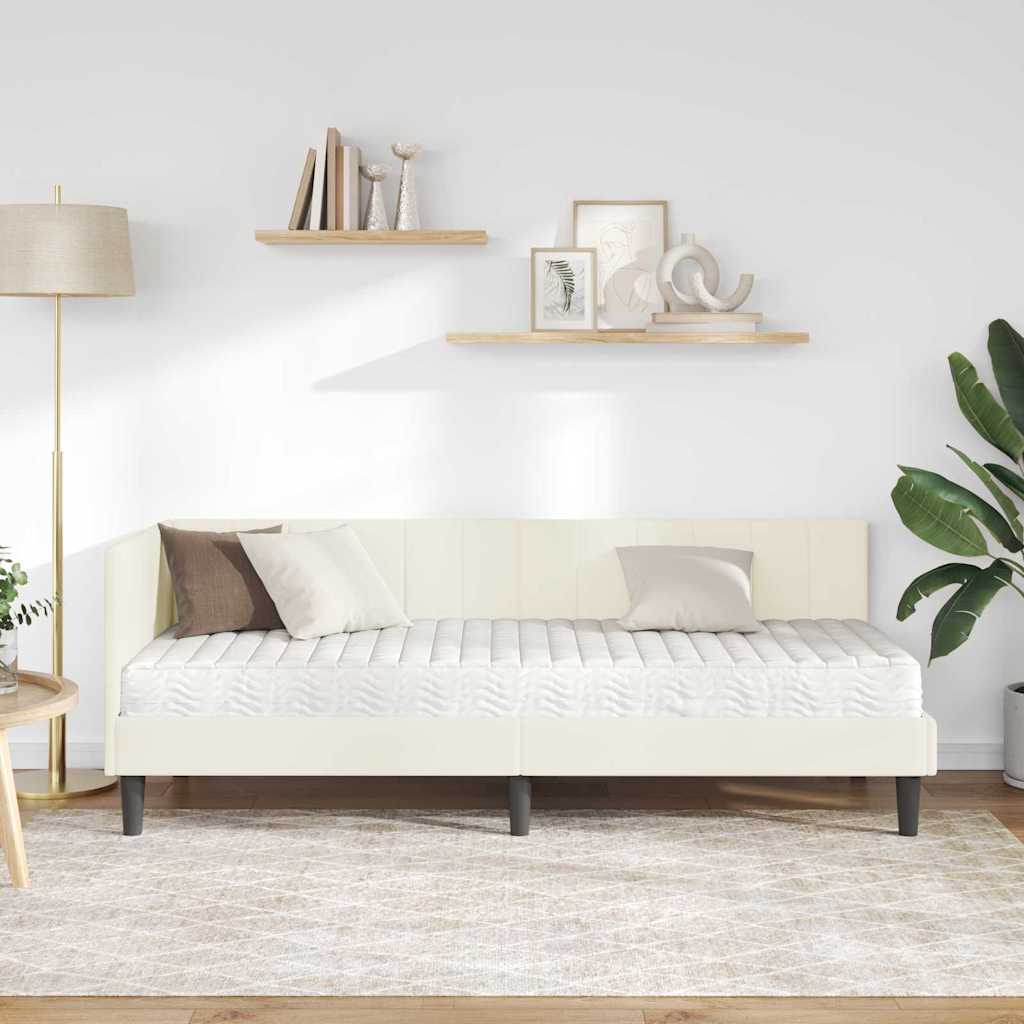 Kutni krevetni okvir s madracem 2 kom. Krema 80 x 200 cm Baršun