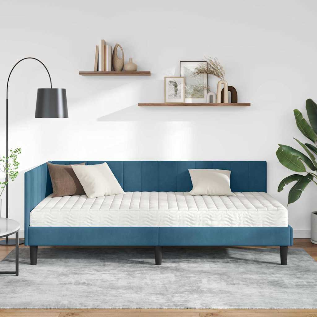 Kutni krevetni okvir s madracem 2 kom. Plava 90 x 190 cm Baršun