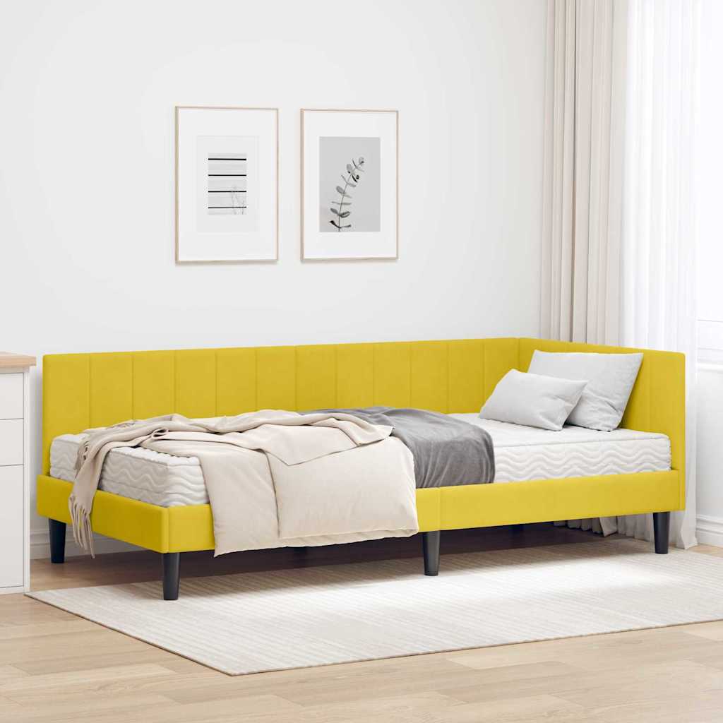 Kutni krevetni okvir s madracem 2 kom. Žuta 90 x 190 cm Baršun