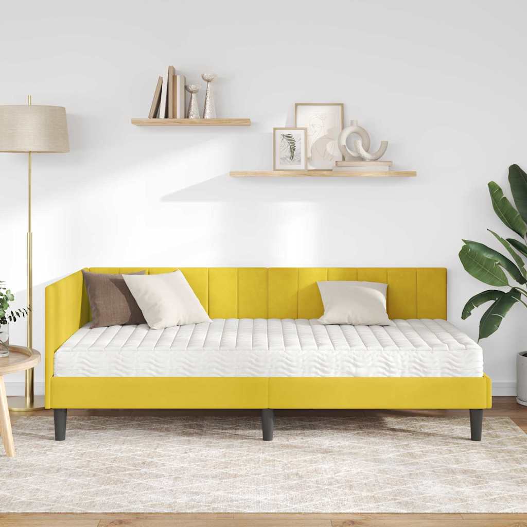 Kutni krevetni okvir s madracem 2 kom. Žuta 90 x 190 cm Baršun
