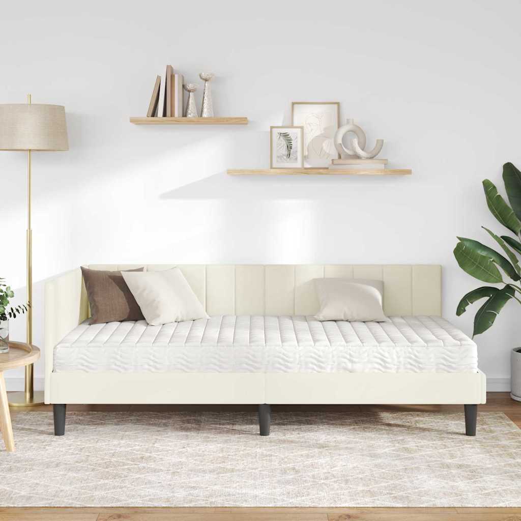 Kutni krevetni okvir s madracem 2 kom. Krema 90 x 190 cm Baršun