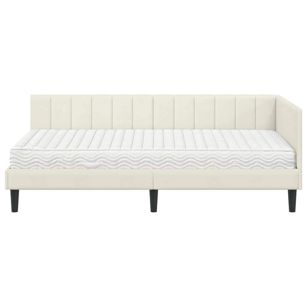 Kutni krevetni okvir s madracem 2 kom. Krema 90 x 190 cm Baršun