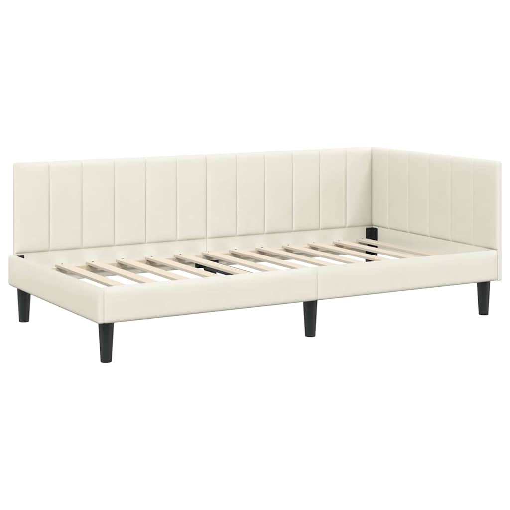 Kutni krevetni okvir s madracem 2 kom. Krema 90 x 190 cm Baršun