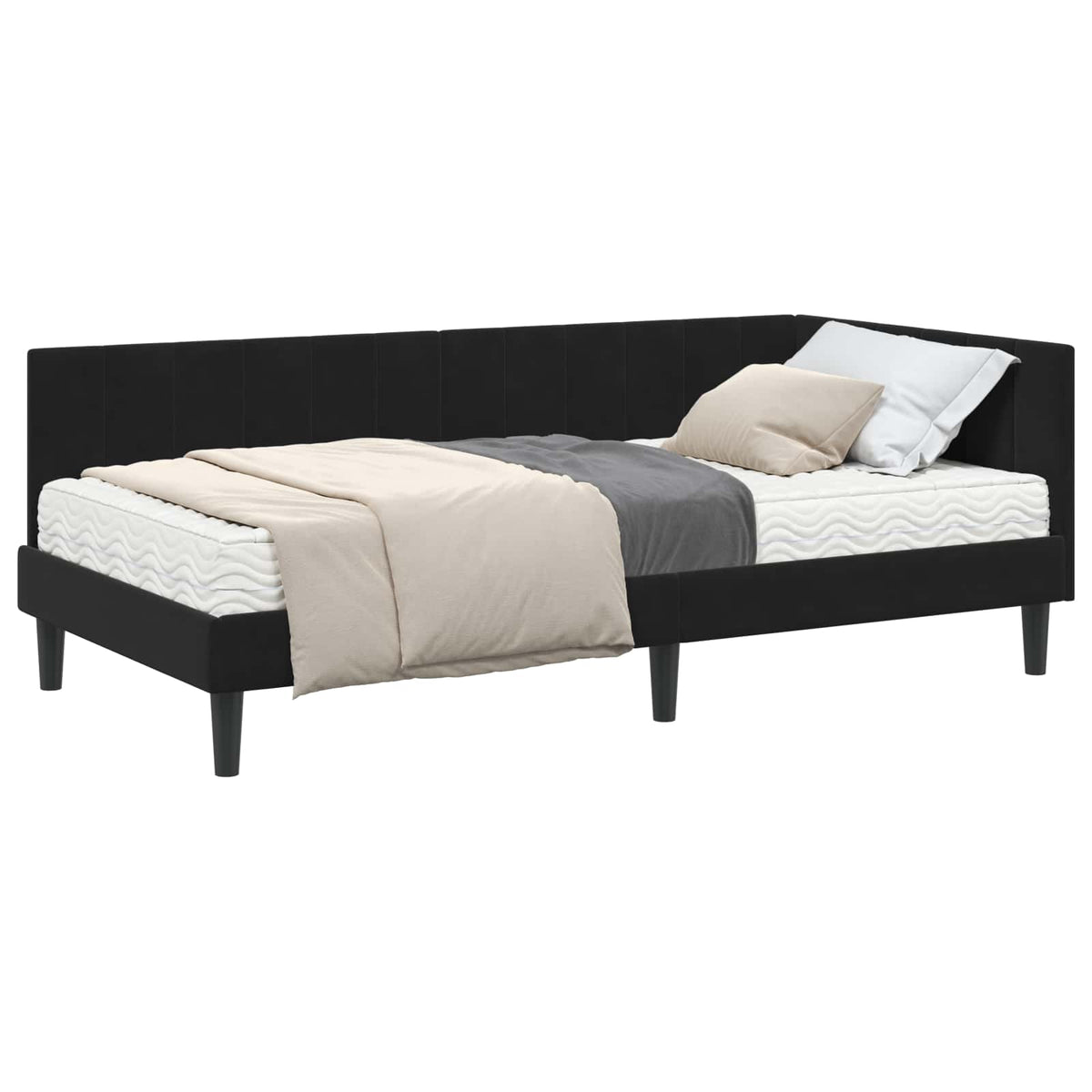 Kutni krevetni okvir s madracem 2 kom. Crna 100 x 200 cm Baršun