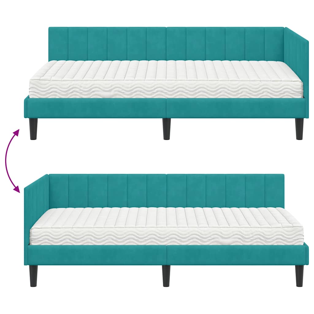 Kutni krevetni okvir s madracem 2 kom. Tirkizna 100 x 200 cm