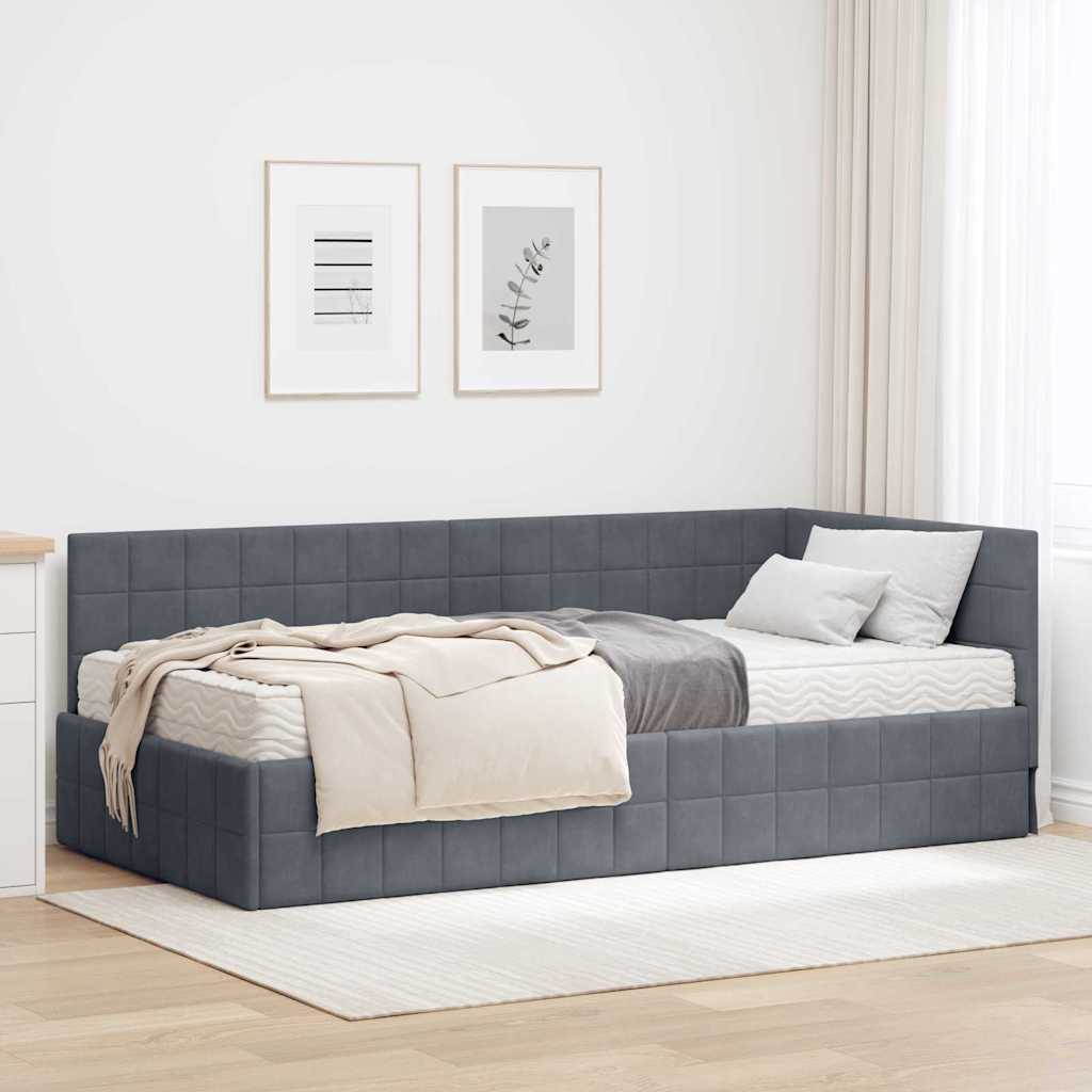 Kutni krevetni okvir s madracem 2 kom. Tamnosiva 90 x 200 cm