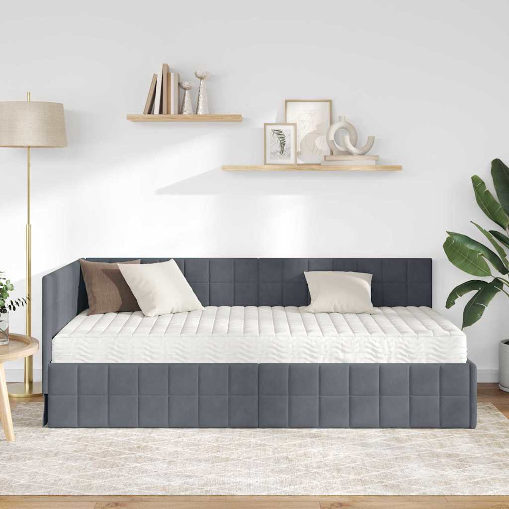 Kutni krevetni okvir s madracem 2 kom. Tamnosiva 90 x 200 cm