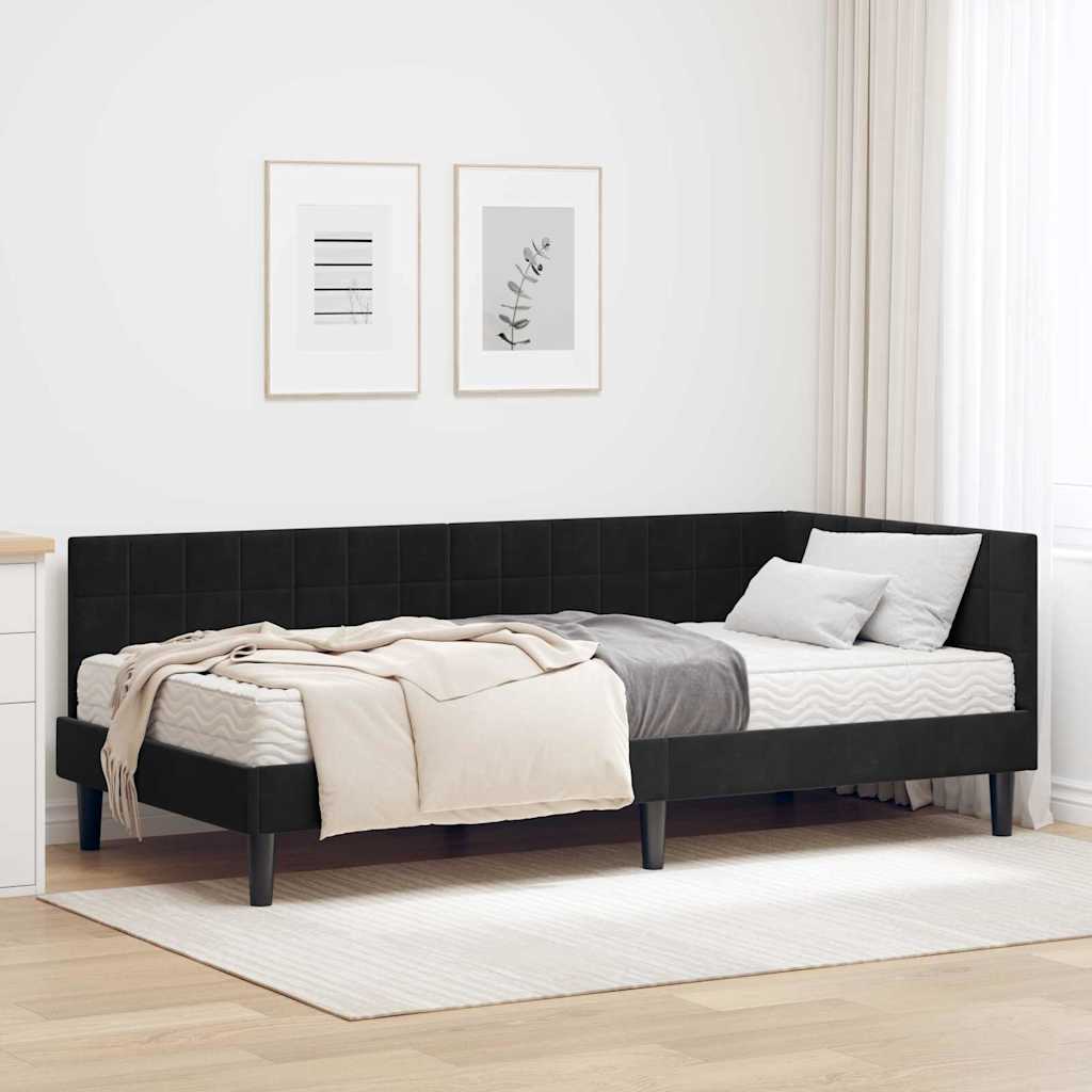 Kutni krevetni okvir s madracem 2 kom. Crna 90 x 190 cm Baršun