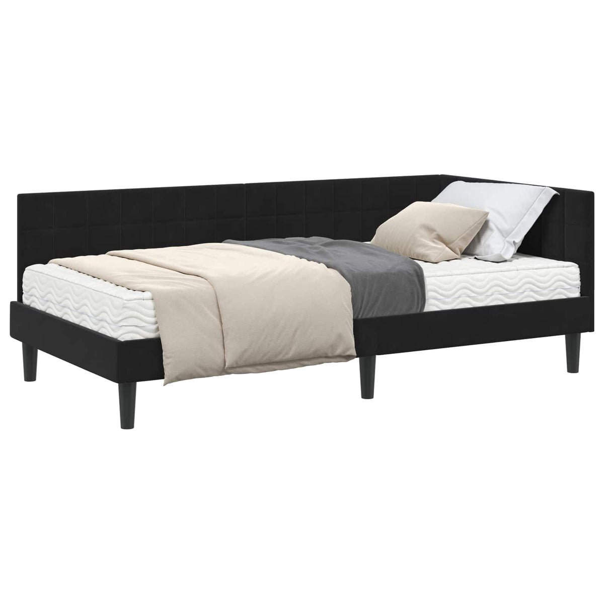 Kutni krevetni okvir s madracem 2 kom. Crna 90 x 190 cm Baršun