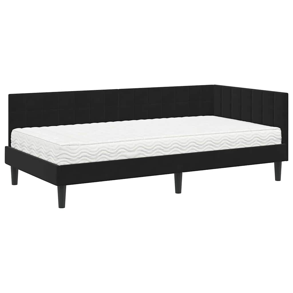 Kutni krevetni okvir s madracem 2 kom. Crna 90 x 190 cm Baršun