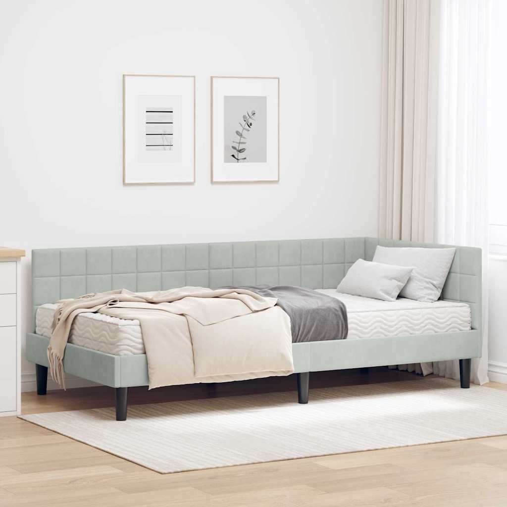Kutni krevetni okvir s madracem 2 kom. Svjetlosiva 90 x 200 cm