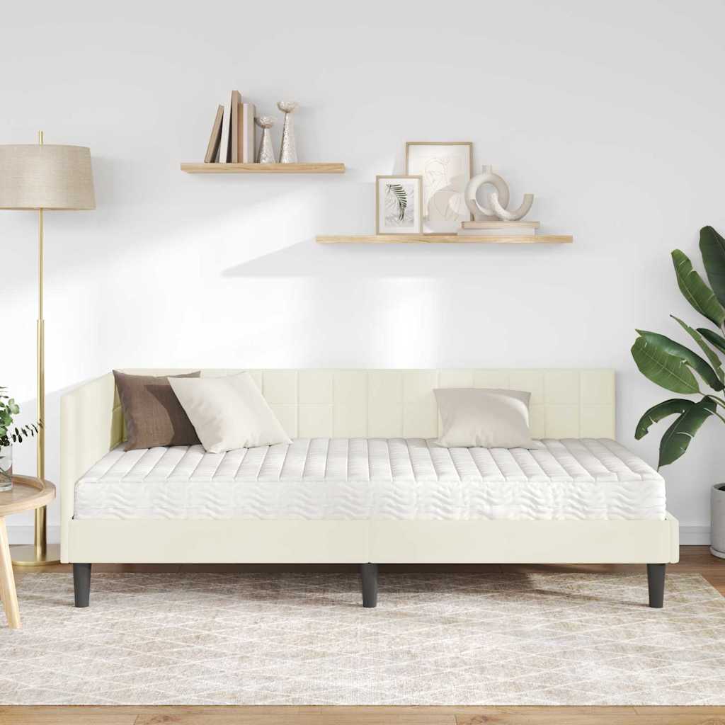 Kutni krevetni okvir s madracem 2 kom. Krema 90 x 200 cm Baršun