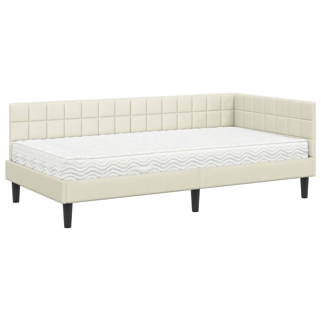 Kutni krevetni okvir s madracem 2 kom. Krema 90 x 200 cm Baršun