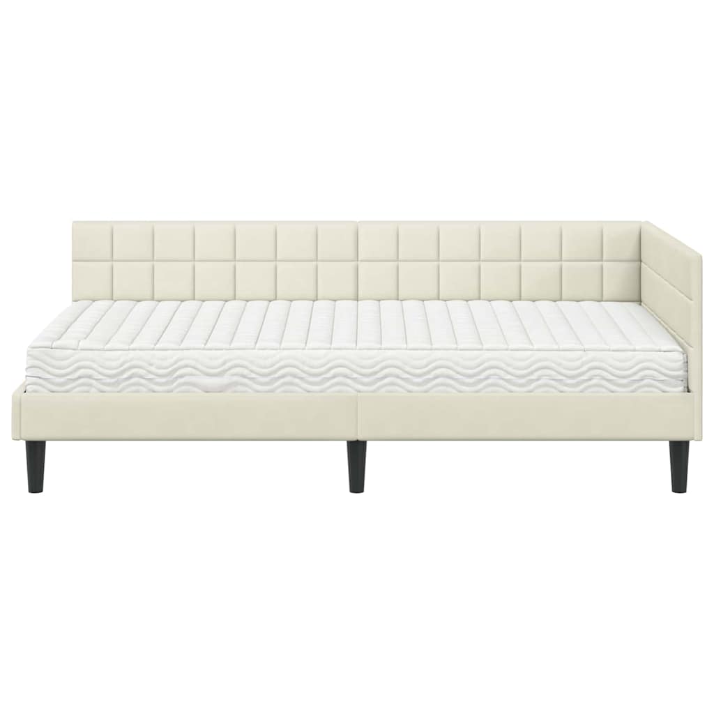 Kutni krevetni okvir s madracem 2 kom. Krema 90 x 200 cm Baršun