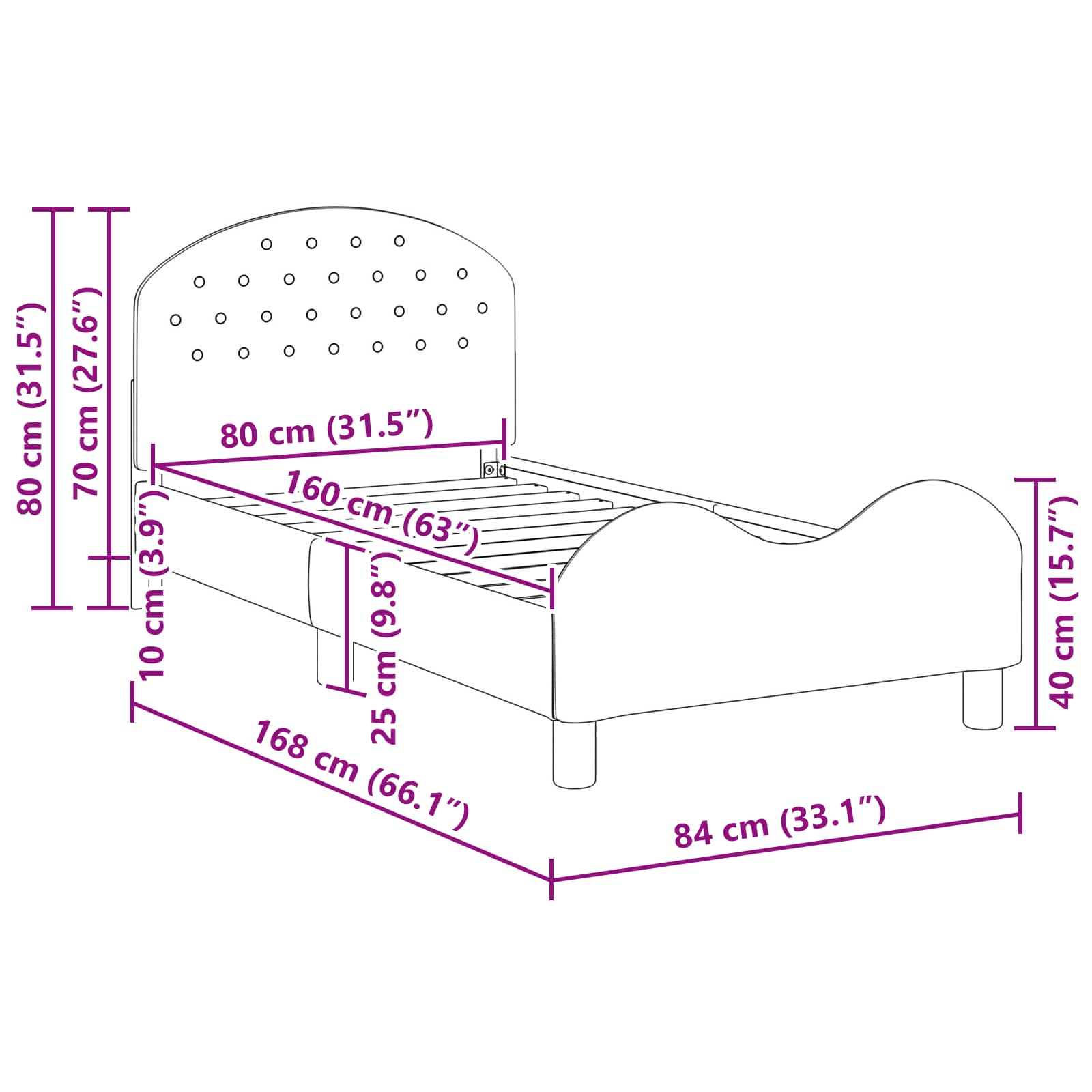 Krevet za djecu s uzglavljem Tamnosiva 80 x 160 cm Baršun