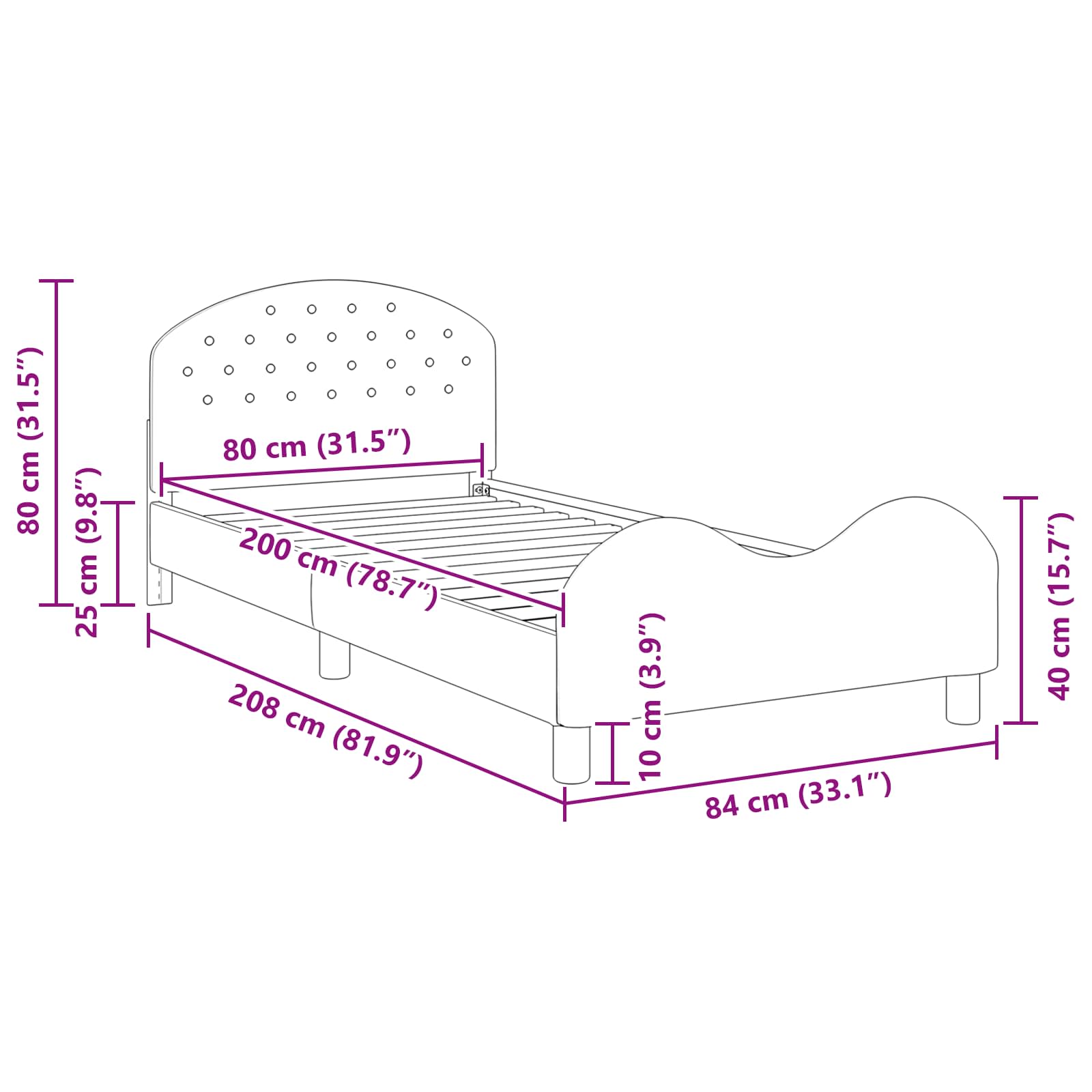 Krevet za djecu s uzglavljem Svjetlosiva 80 x 200 cm Baršun