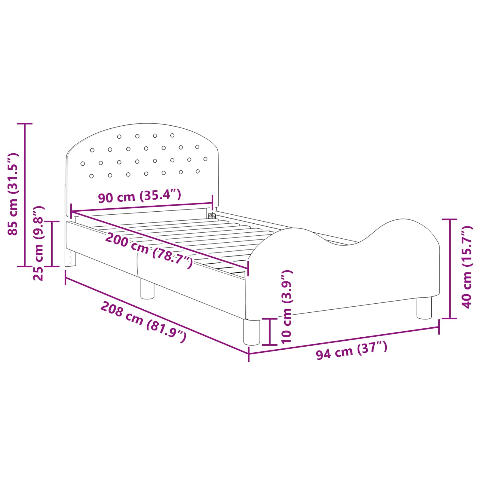 Krevet za djecu s uzglavljem Svjetlosiva 90 x 200 cm Baršun