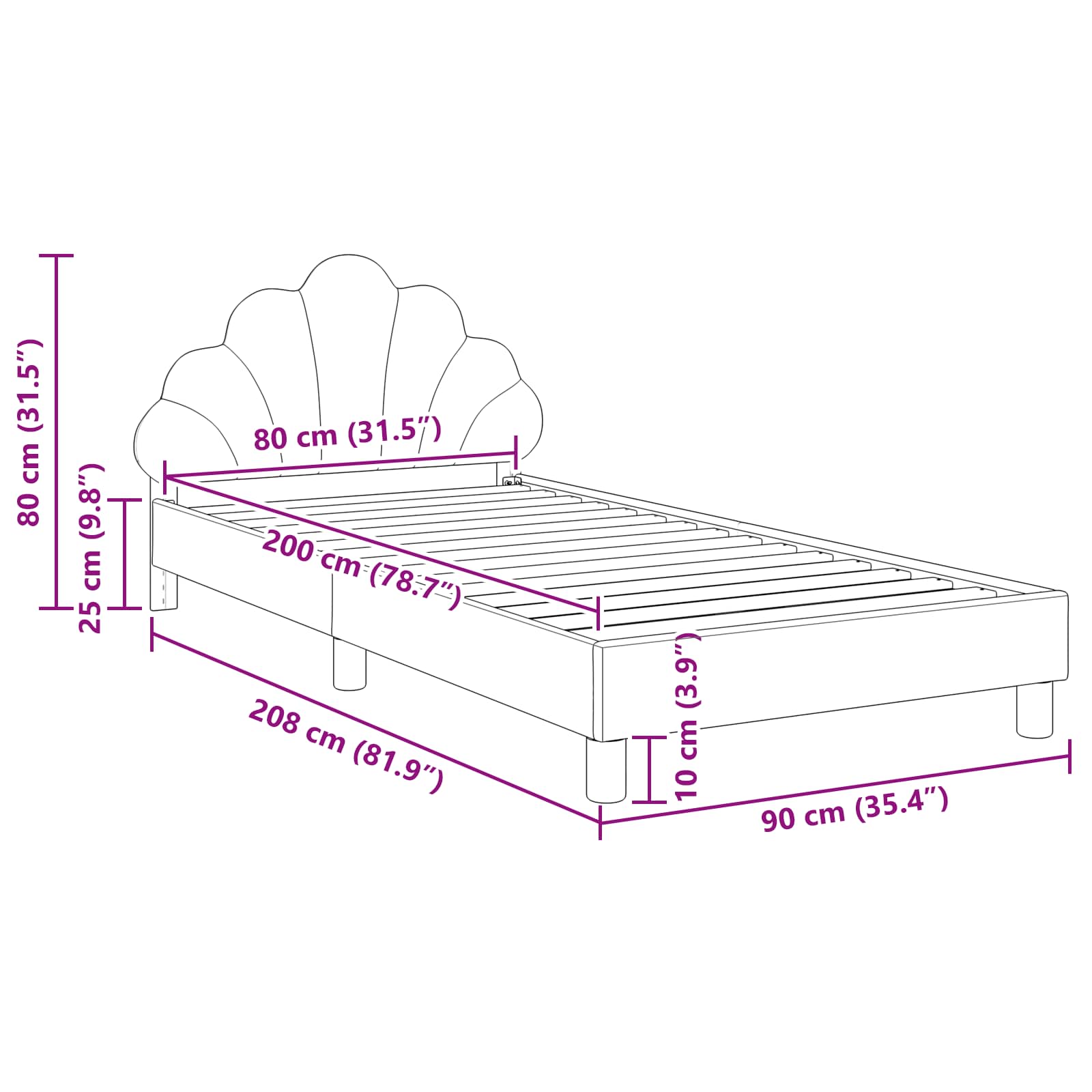 Krevet za djecu s uzglavljem Svjetlosiva 80 x 200 cm Baršun