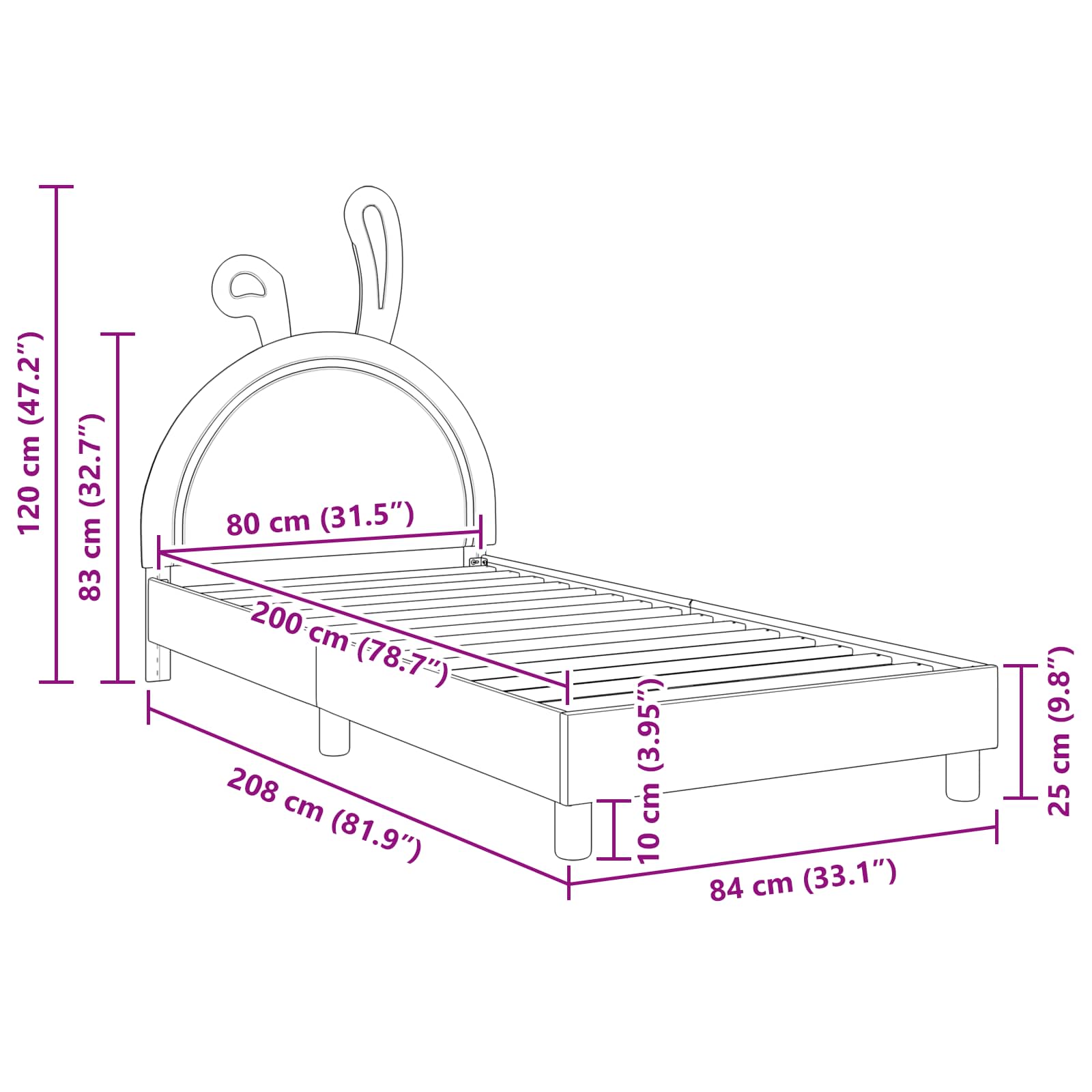 Krevet za djecu s uzglavljem Svjetlosiva 80 x 200 cm PU
