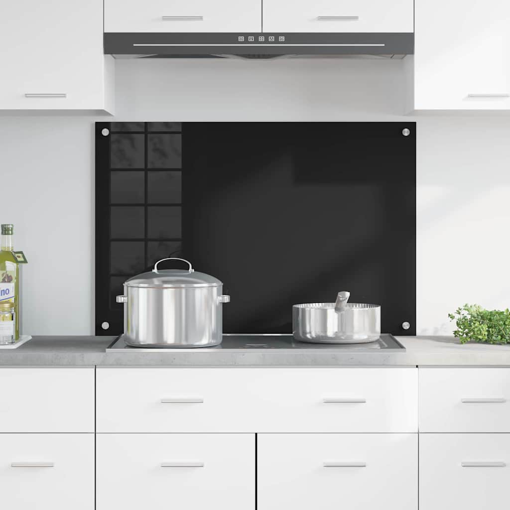 Kuhinjski zid Crna 90 x 60 cm Staklo otporno na udarce