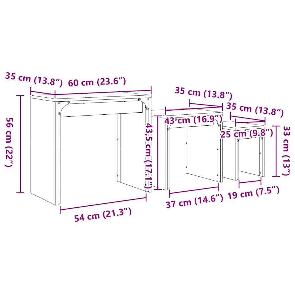 Kava Stol 3 kom. Crni hrast 60 x 35 x 56 cm Konstruirano drvo