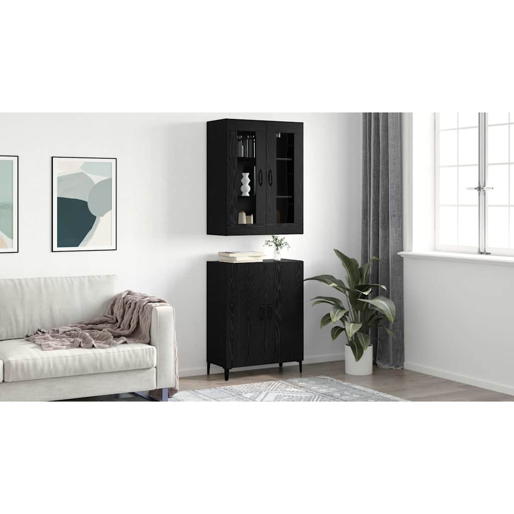Highboard 2 pcs Crni hrast Konstruirano drvo