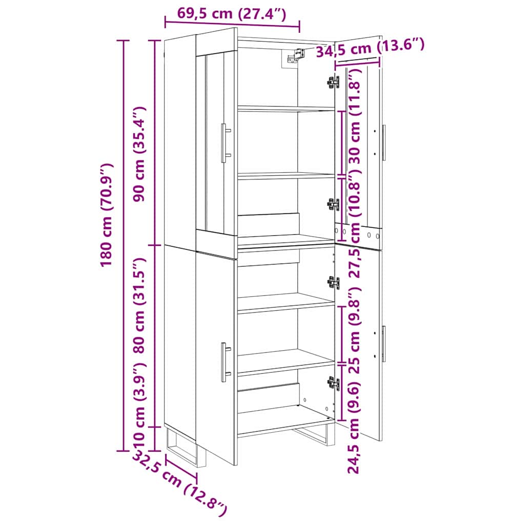 Highboard 2 pcs Crni hrast Konstruirano drvo