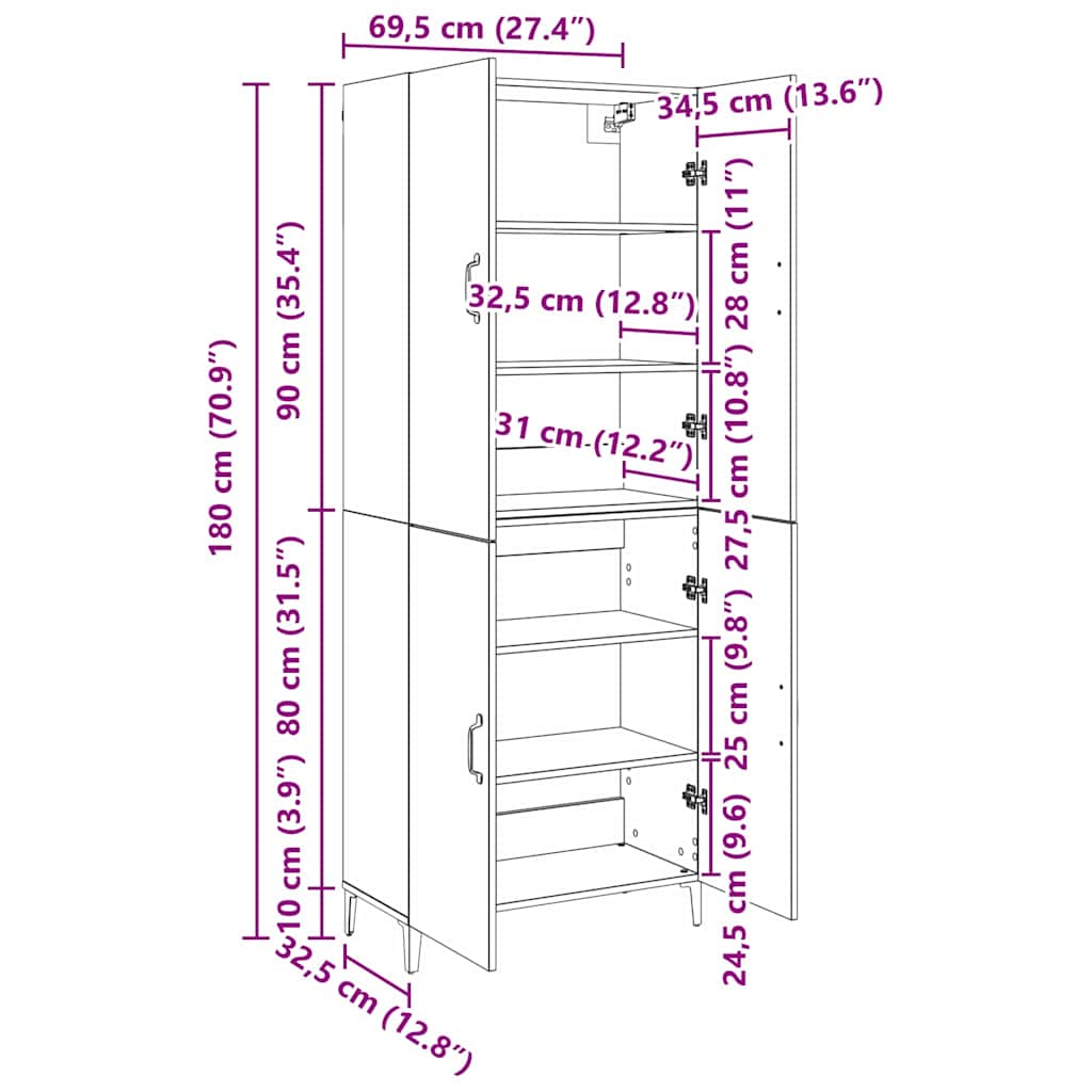 Highboard 2 pcs Crni hrast Konstruirano drvo