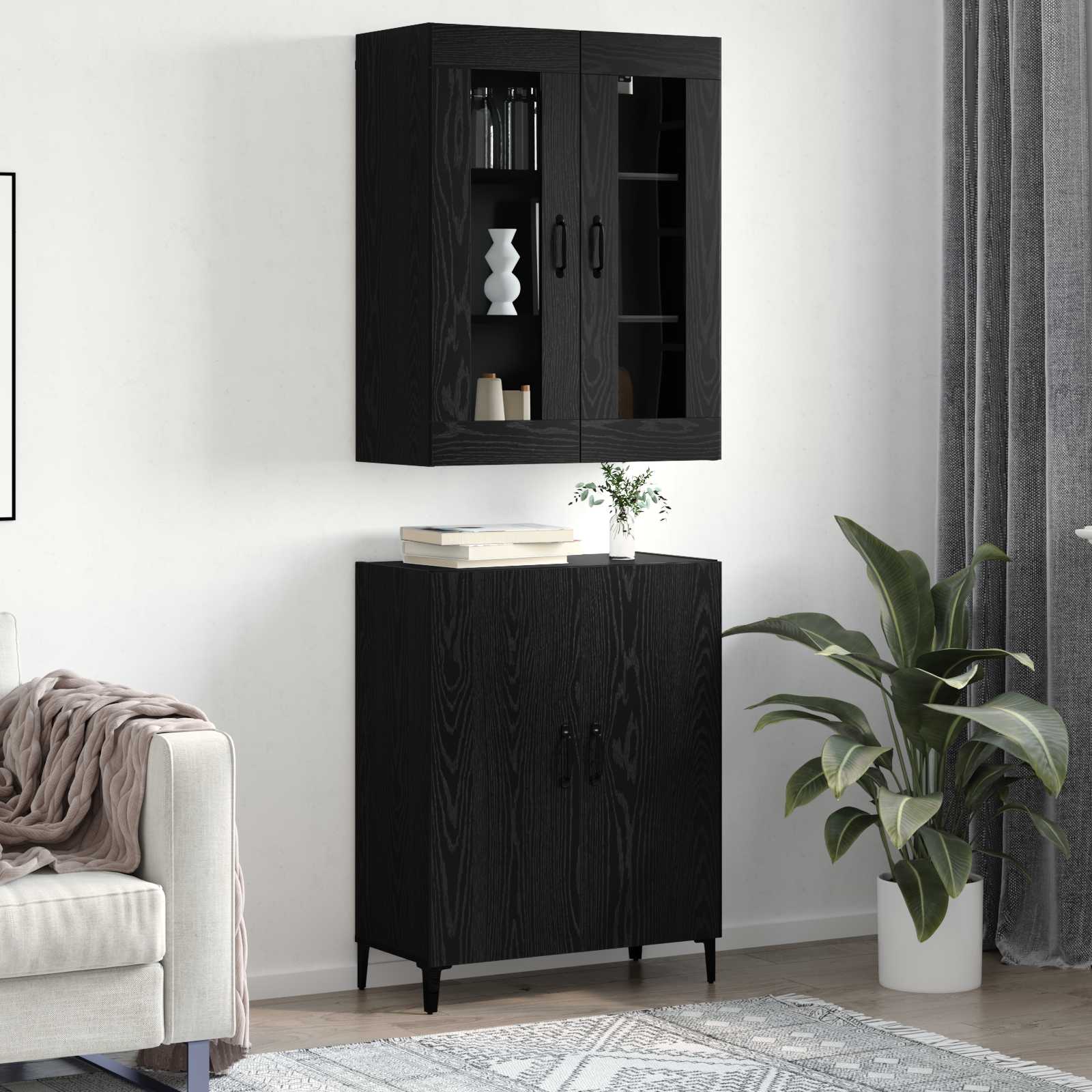 Highboard 2 pcs Crni hrast Konstruirano drvo