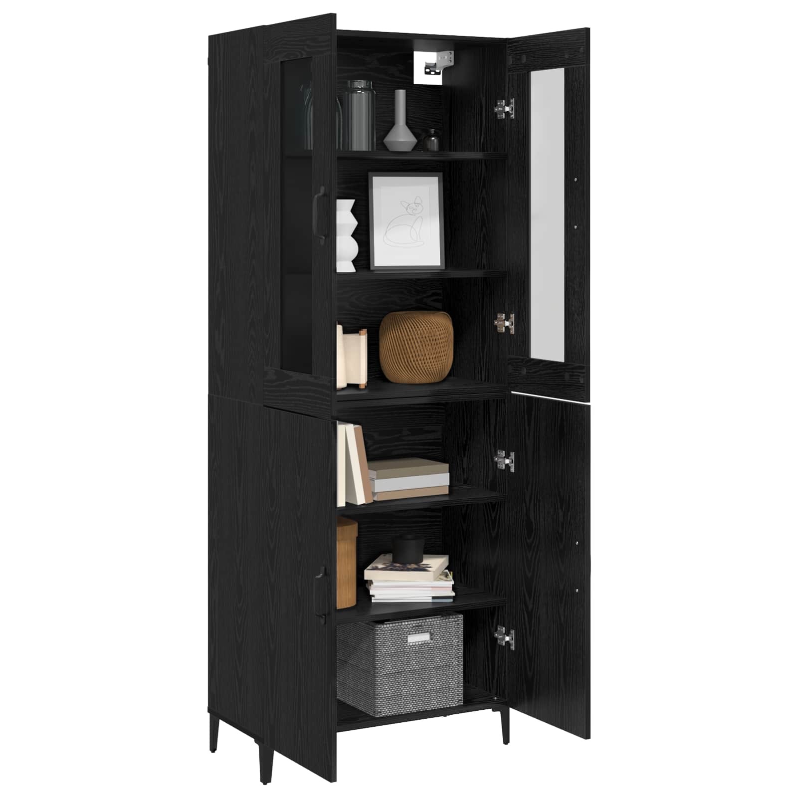 Highboard 2 pcs Crni hrast Konstruirano drvo