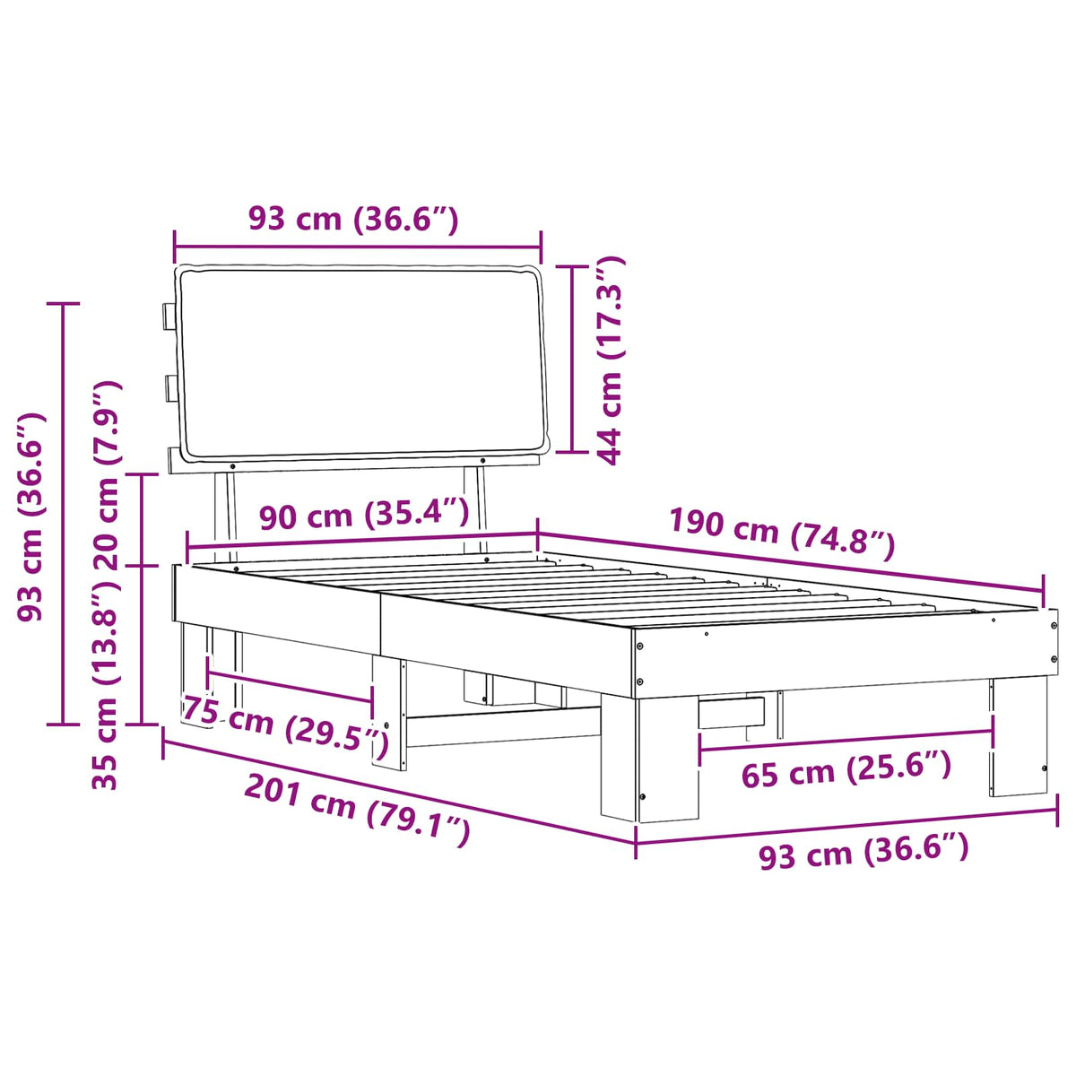 Krevetni okvir s tapiciranim uzglavljem Svijetlo siva Svjetlosiva 90 x 190 cm