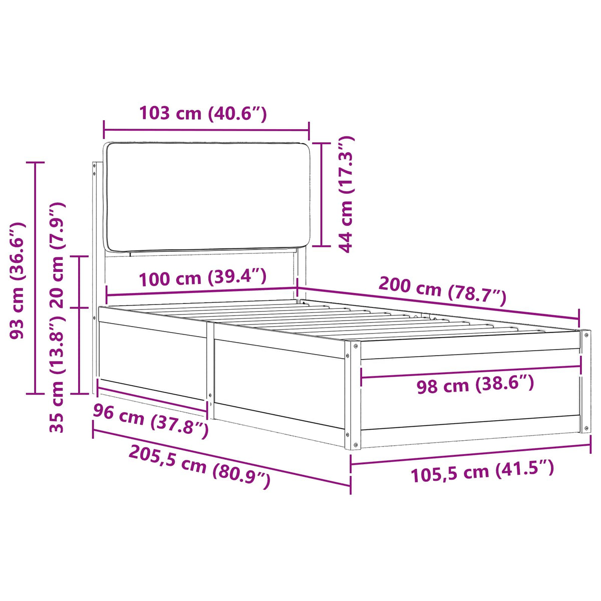 Krevetni okvir s tapiciranim uzglavljem Svijetlo siva Svjetlosiva 205.5 x 105.5 x 93 cm