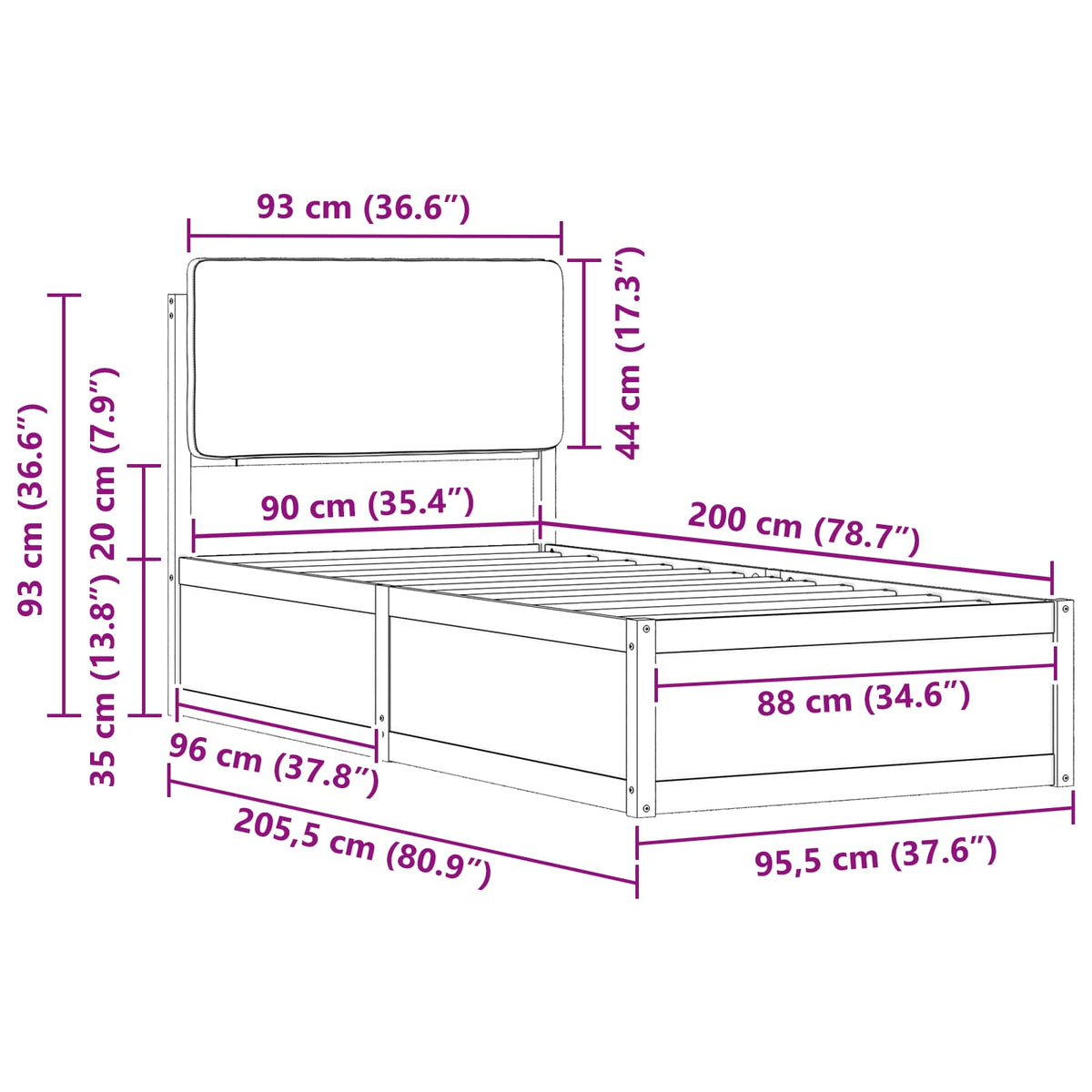 Krevetni okvir s tapiciranim uzglavljem Svijetlo siva Svjetlosiva 205.5 x 95.5 x 93 cm