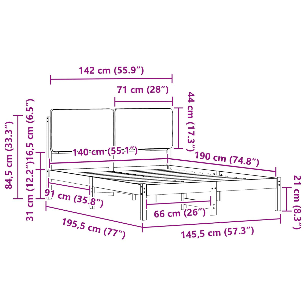 Krevetni okvir s tapiciranim uzglavljem Svijetlo siva Svjetlosiva 195.5 x 145.5 x 84.5 cm