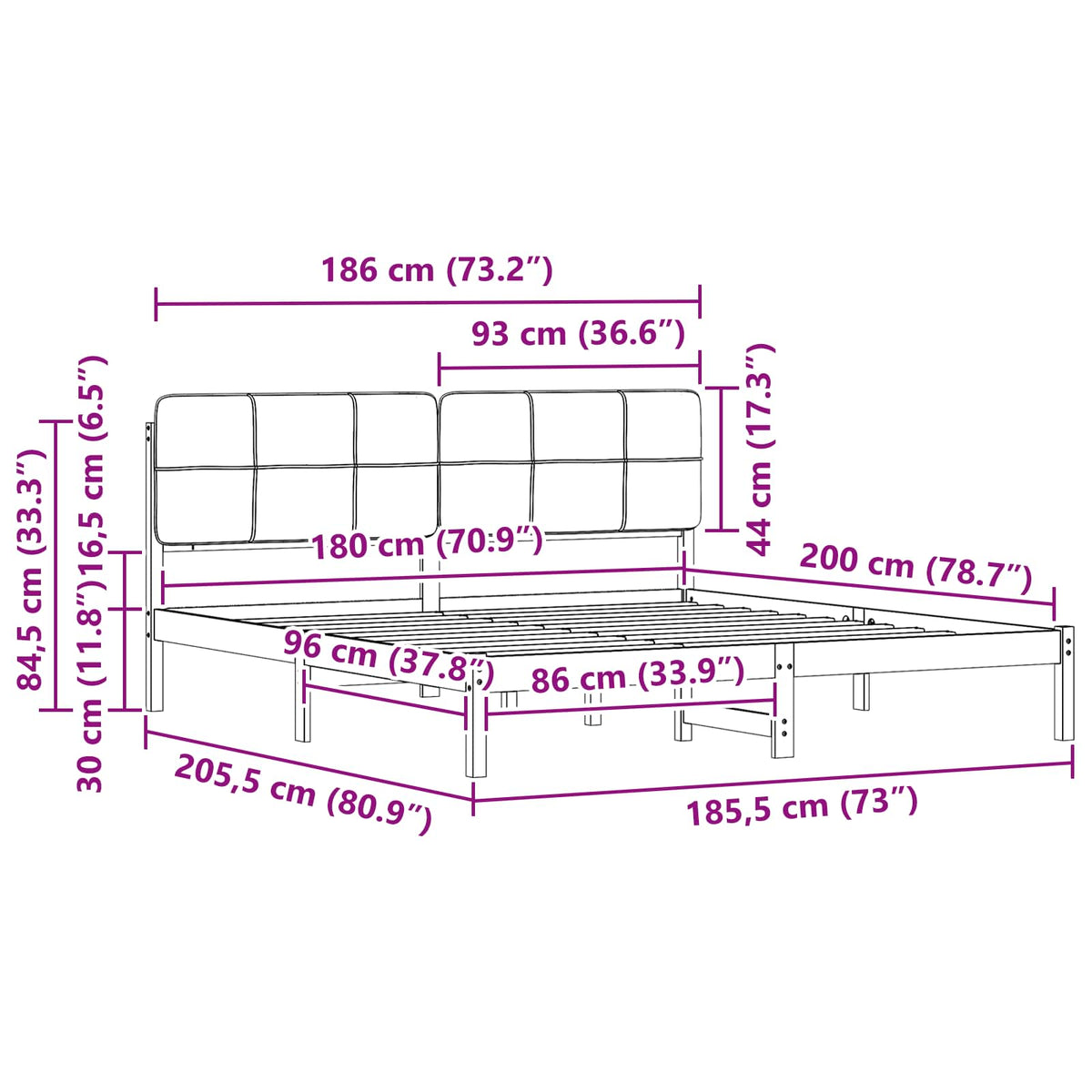 Krevetni okvir s tapiciranim uzglavljem Svijetlo siva Svjetlosiva 205.5 x 185.5 x 84.5 cm