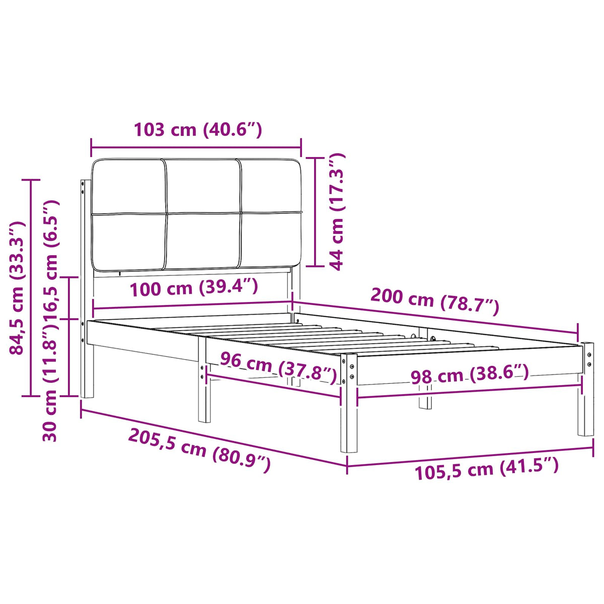 Krevetni okvir s tapiciranim uzglavljem Svijetlo siva Svjetlosiva 205.5 x 105.5 x 84.5 cm