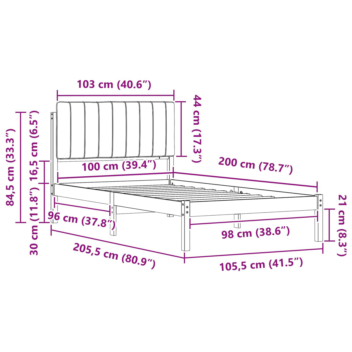 Krevetni okvir s tapiciranim uzglavljem Svijetlo siva Svjetlosiva 205.5 x 105.5 x 84.5 cm