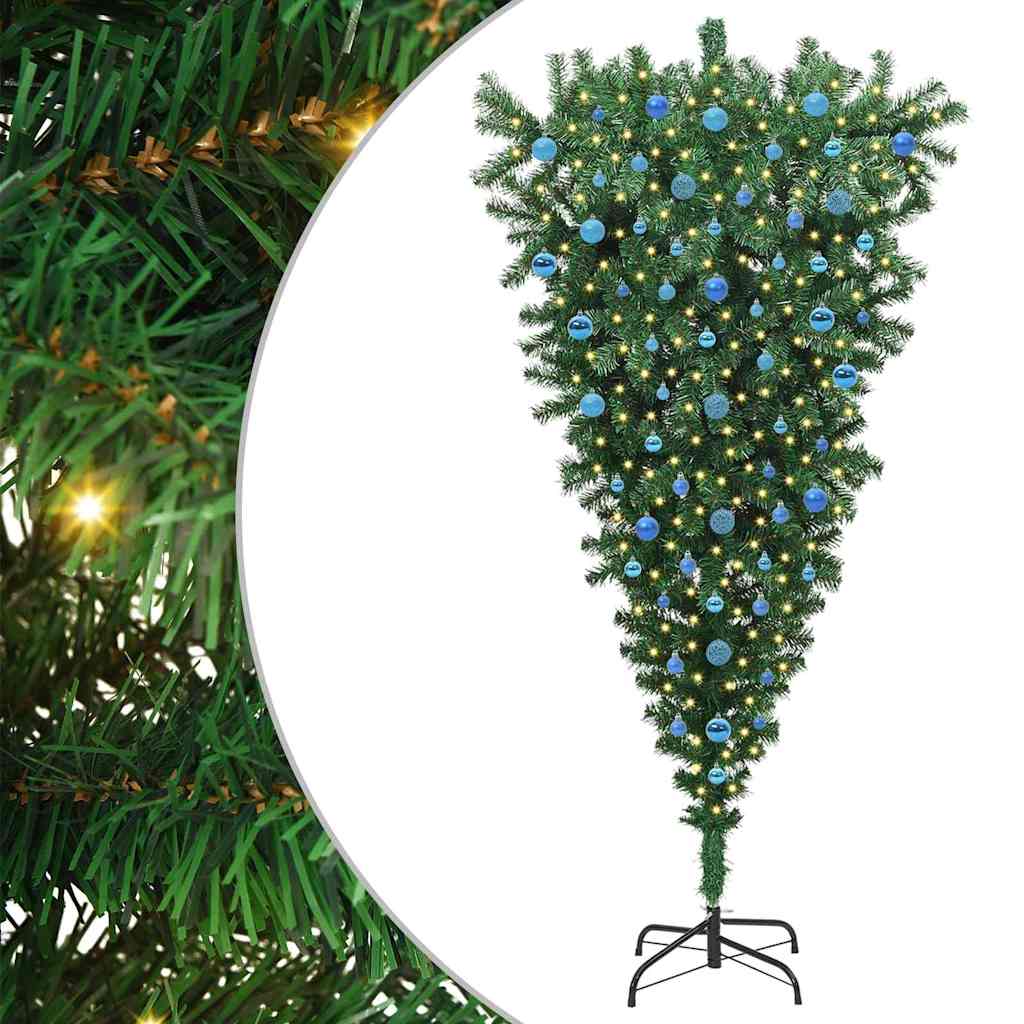 Umjetna božićna jelka naopako s setom kuglica Zelena 210 cm PVC