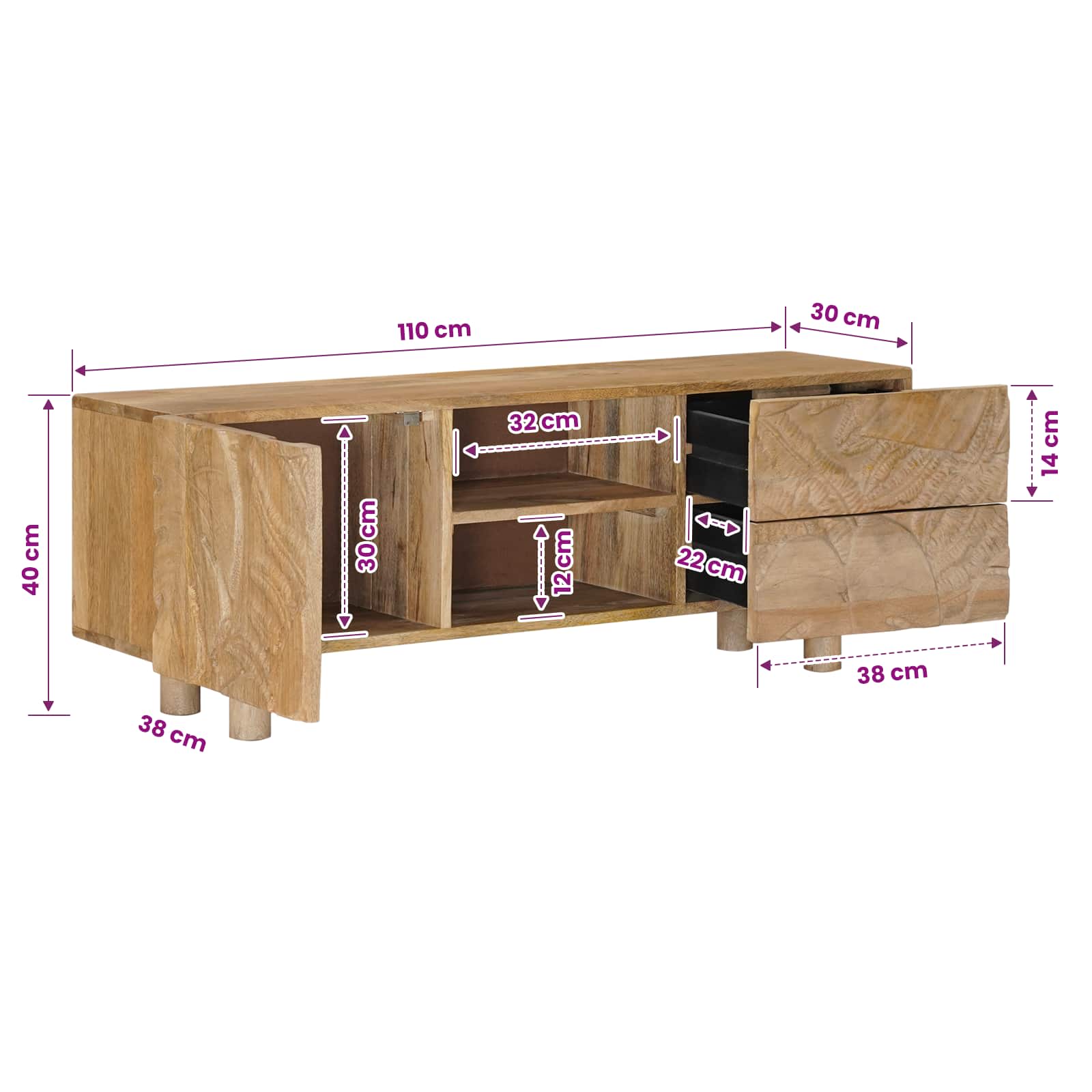 TV ormar 110 x 30 x 40 cm Čvrsto Mango Drvo i Inženjersko Drvo